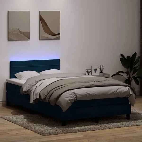 Sommier à lattes de lit et matelas et LED bleu foncé 120x220cm velours