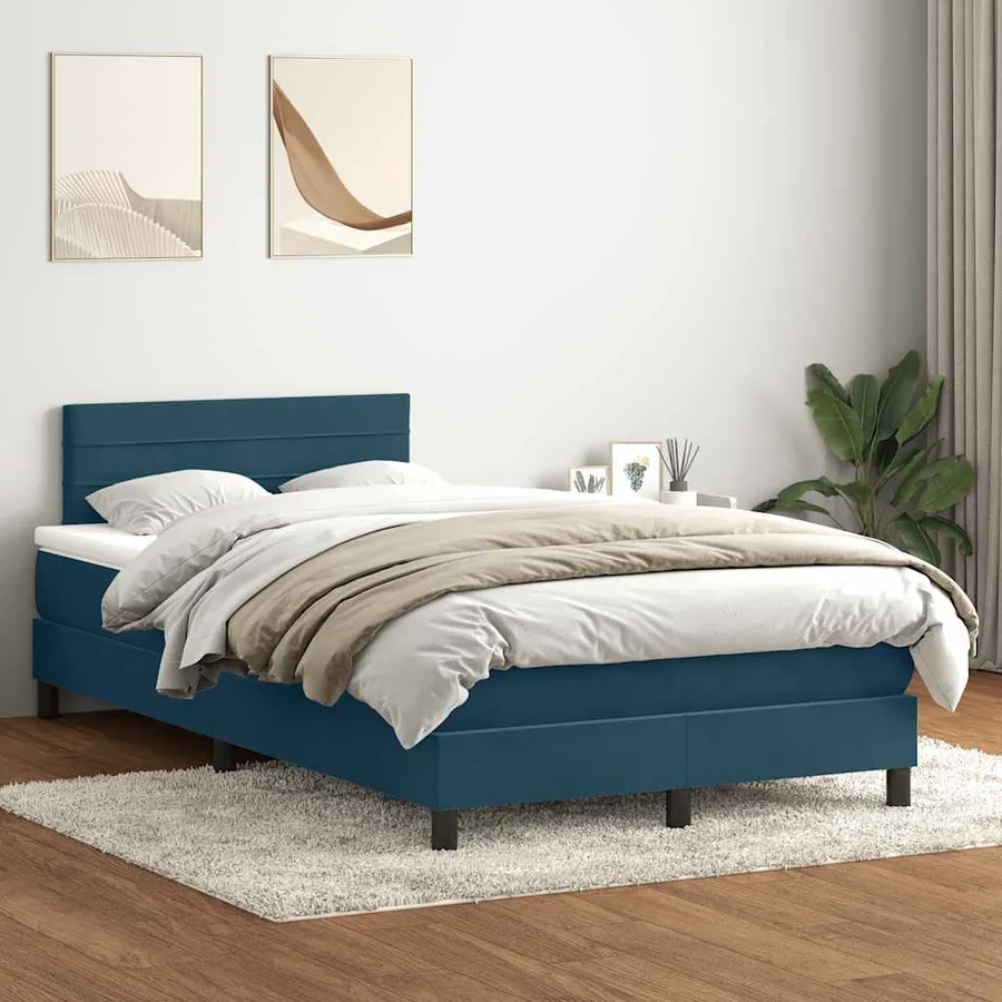 Sommier à lattes de lit et matelas et LED bleu foncé 120x220cm velours - 4
