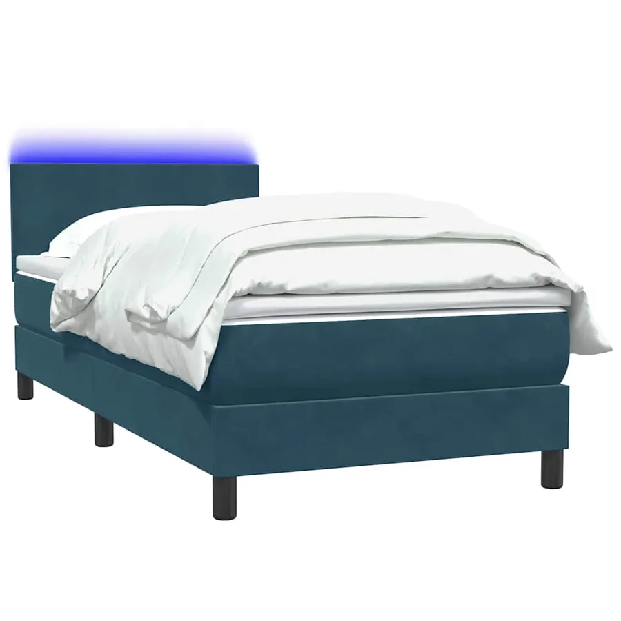 Sommier à lattes de lit et matelas et LED bleu foncé 120x220cm velours - 3
