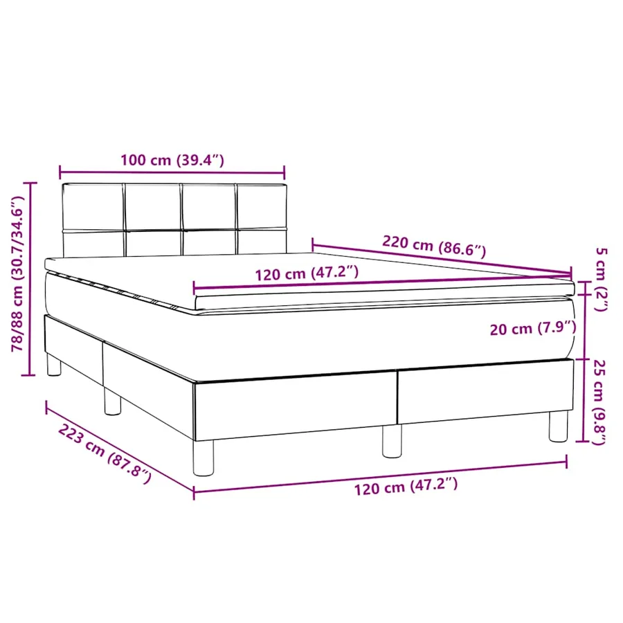 Sommier à lattes de lit avec matelas noir 120x220 cm velours - 12