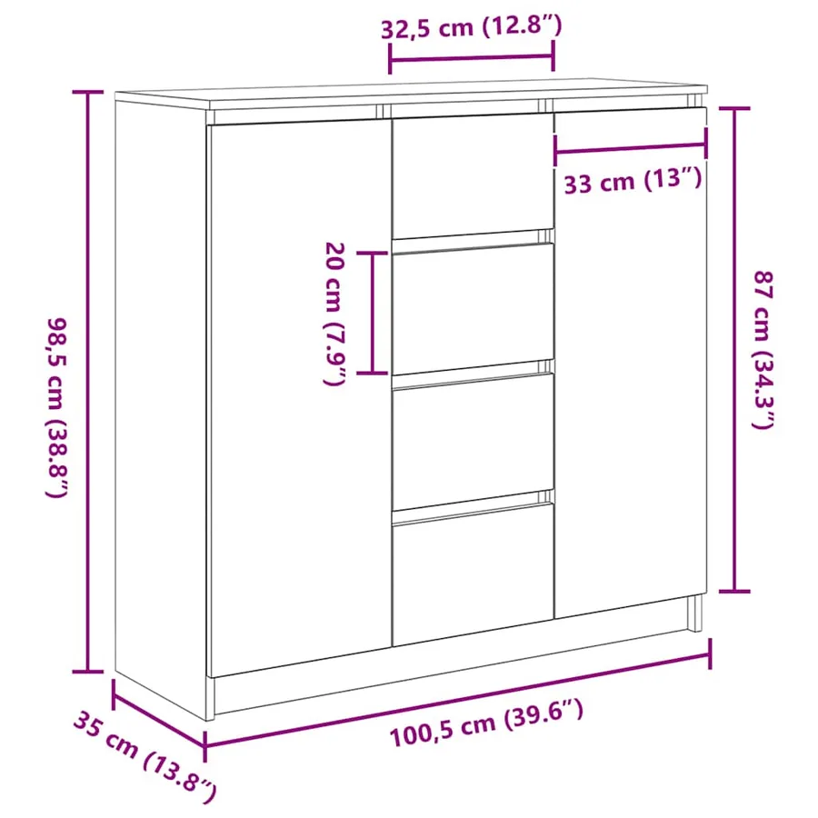 Buffet et tiroirs chêne sonoma 100,5x35x98,5 cm bois ingénierie - 13