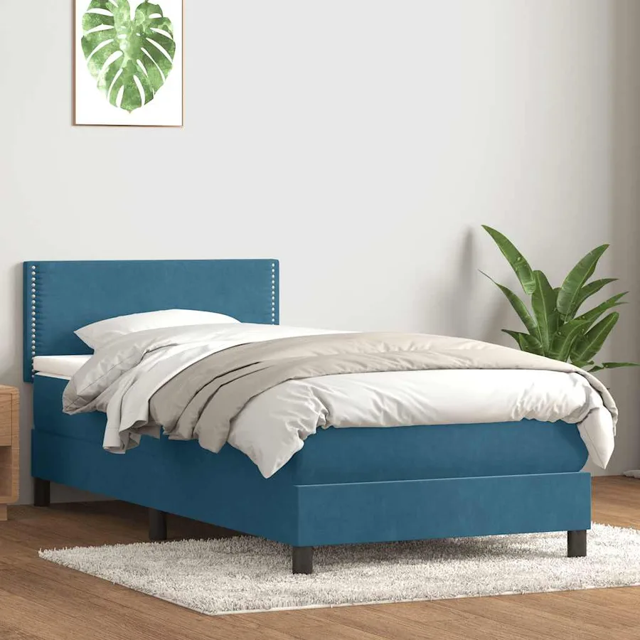 Sommier à lattes de lit et matelas et LED bleu foncé 100x220cm velours - 4