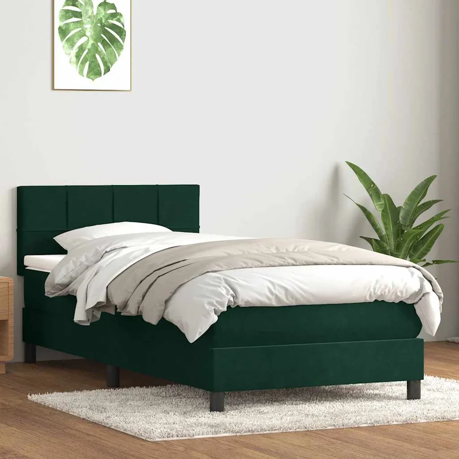 Sommier à lattes de lit et matelas et LED vert foncé 100x220cm velours - 4