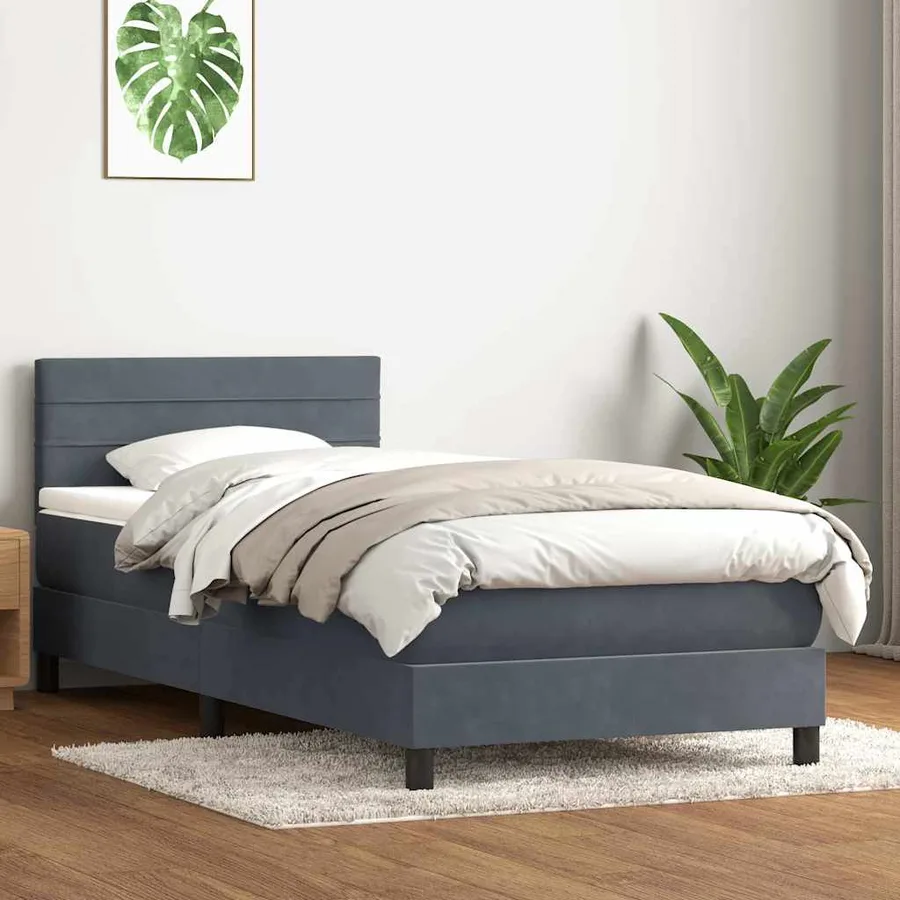 Sommier à lattes de lit et matelas et LED gris foncé 100x220cm velours - 4