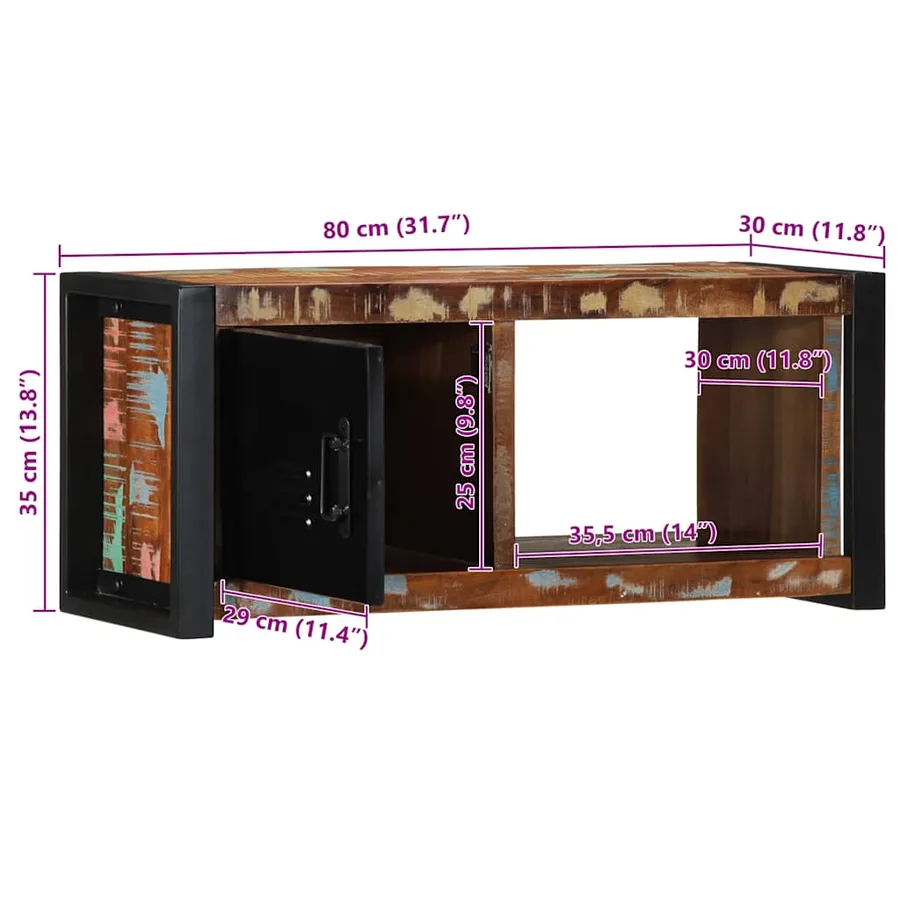 Meuble TV 80x30x35 cm bois massif de récupération - 11