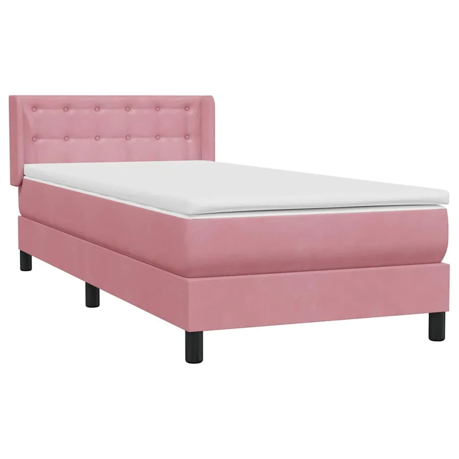 Sommier à lattes de lit avec matelas rose 100x220 cm velours - 4