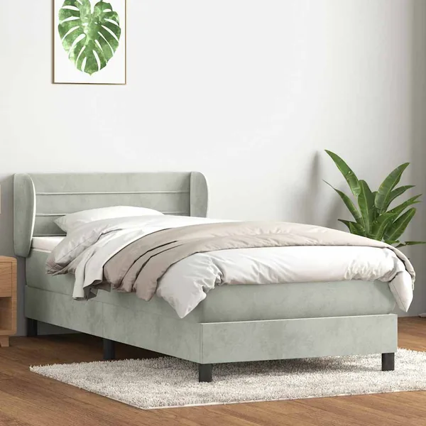 Sommier à lattes de lit et matelas gris clair 100x220cm velours