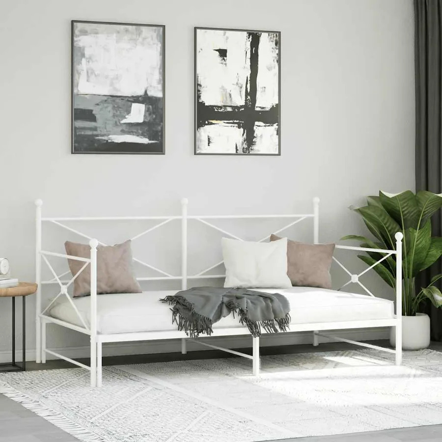Lit de jour avec lit gigogne sans matelas blanc 107x203cm acier - 4