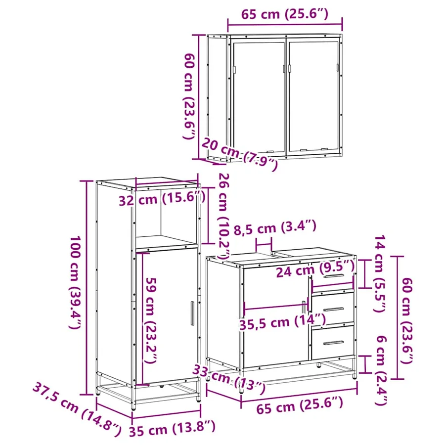 Ensemble de meubles de salle de bain 3 pcs Chêne fumé - 11