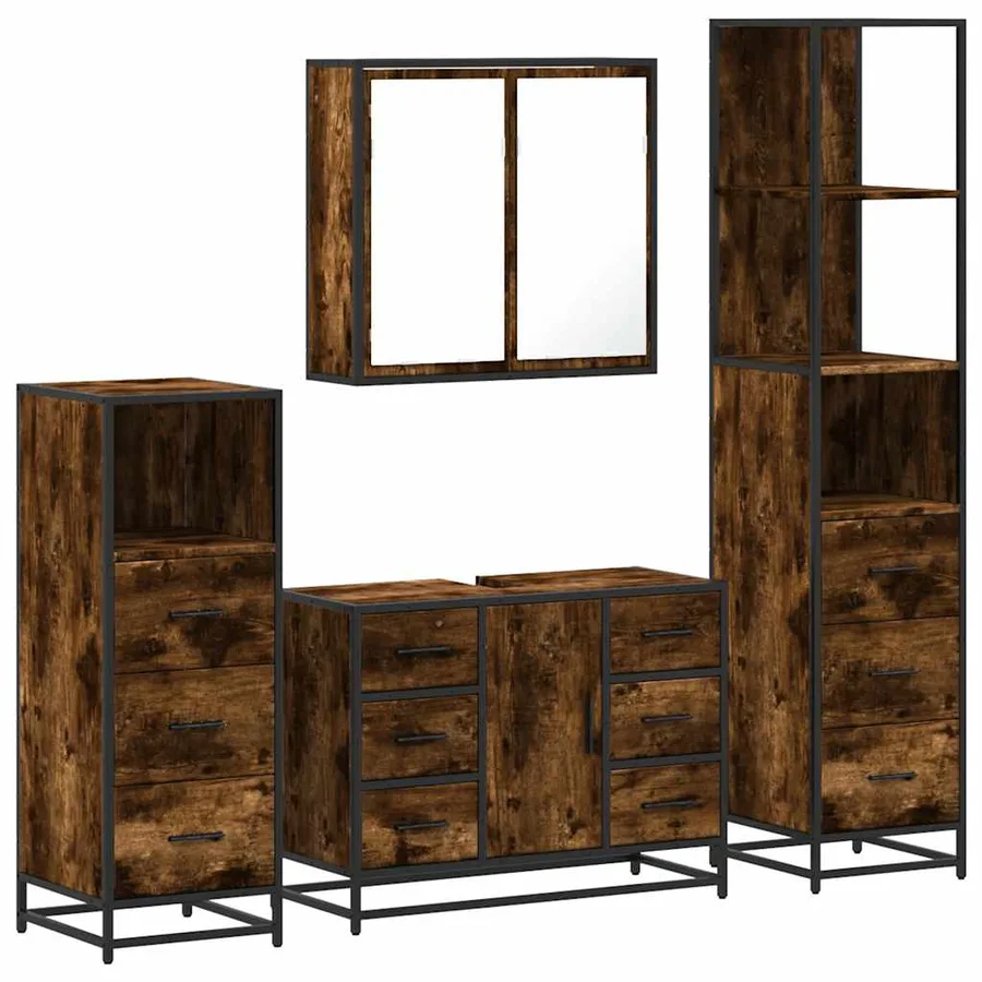 Ensemble meubles salle de bain 4 pcs chêne fumé bois ingénierie - 2