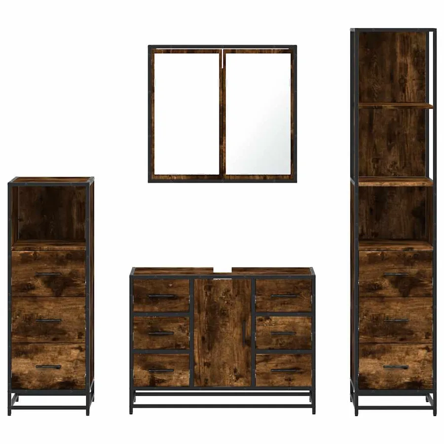 Ensemble meubles salle de bain 4 pcs chêne fumé bois ingénierie - 5