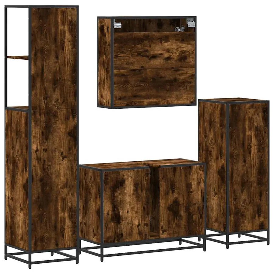 Ensemble meubles salle de bain 4 pcs chêne fumé bois ingénierie - 8