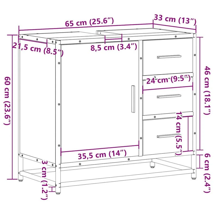 Armoire lavabo de salle de bain chêne sonoma bois d'ingénierie - 12