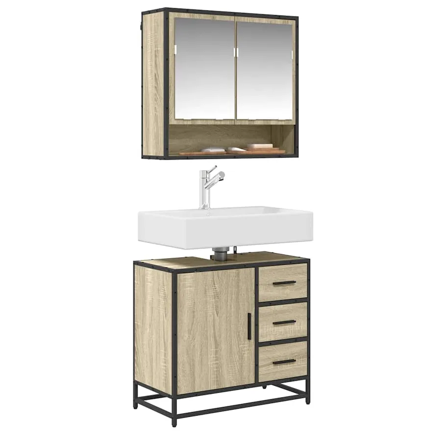 Armoire lavabo de salle de bain chêne sonoma bois d'ingénierie - 2