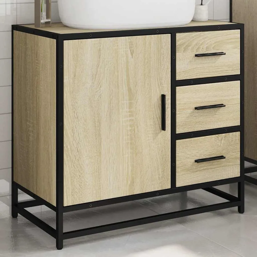 Armoire lavabo de salle de bain chêne sonoma bois d'ingénierie - 4