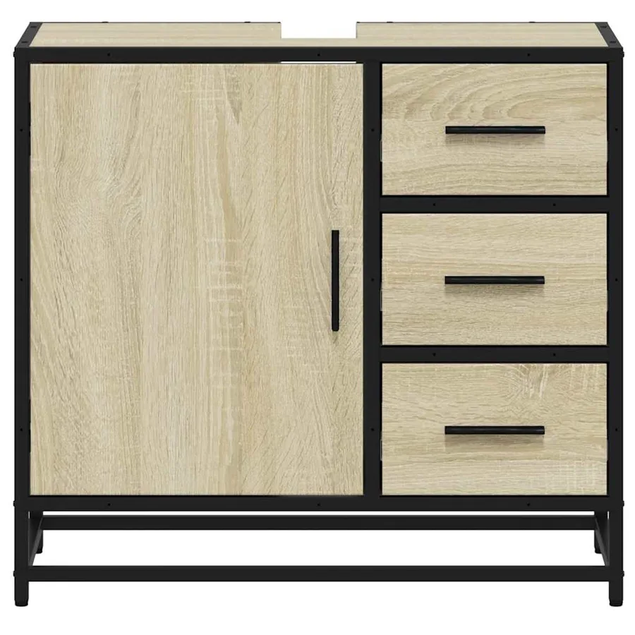 Armoire lavabo de salle de bain chêne sonoma bois d'ingénierie - 5