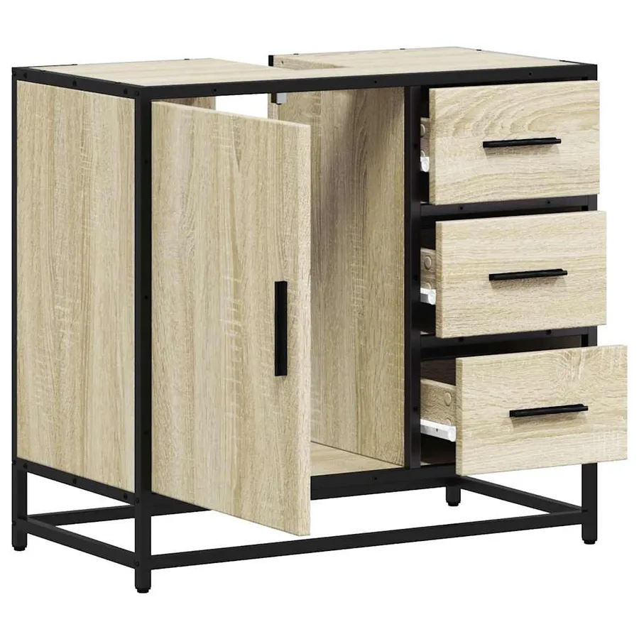 Armoire lavabo de salle de bain chêne sonoma bois d'ingénierie - 6