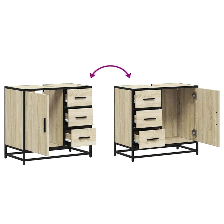 Armoire lavabo de salle de bain chêne sonoma bois d'ingénierie - 9