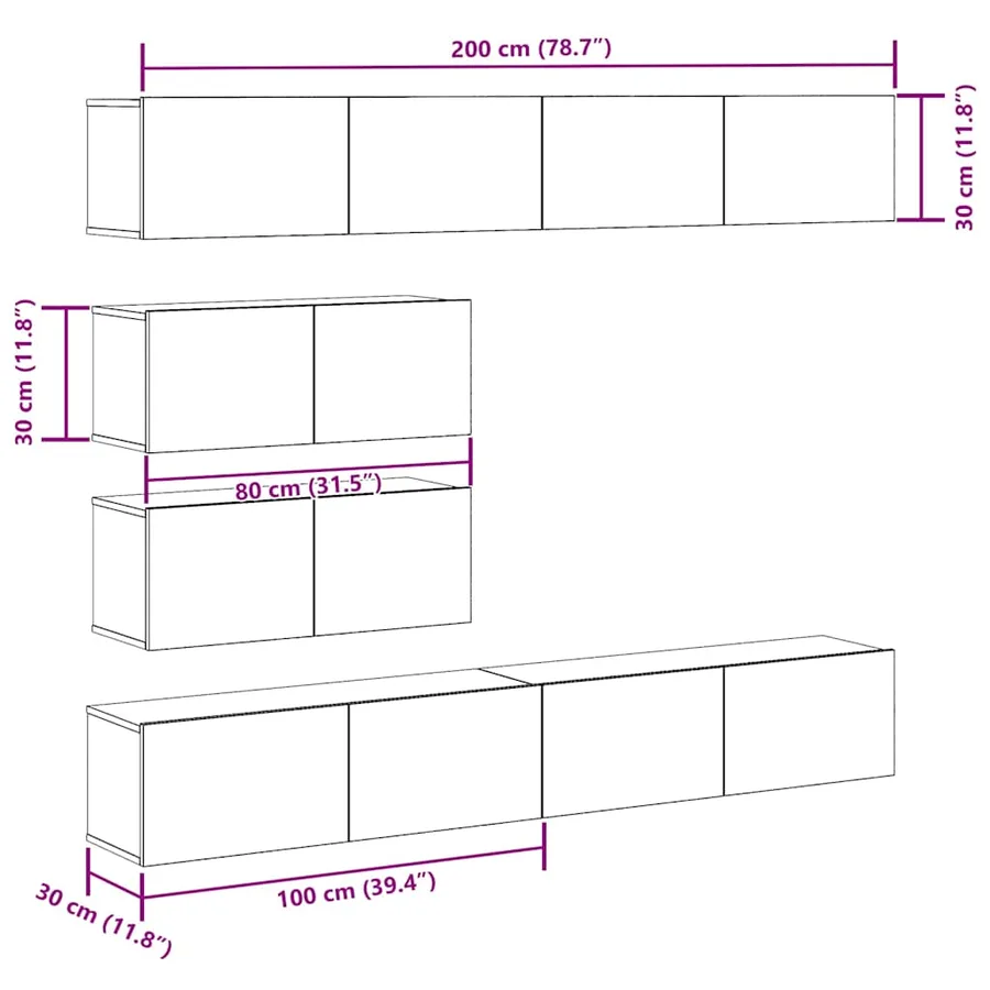 Ensemble de meuble TV mural 6 pcs vieux bois bois d'ingénierie - 9