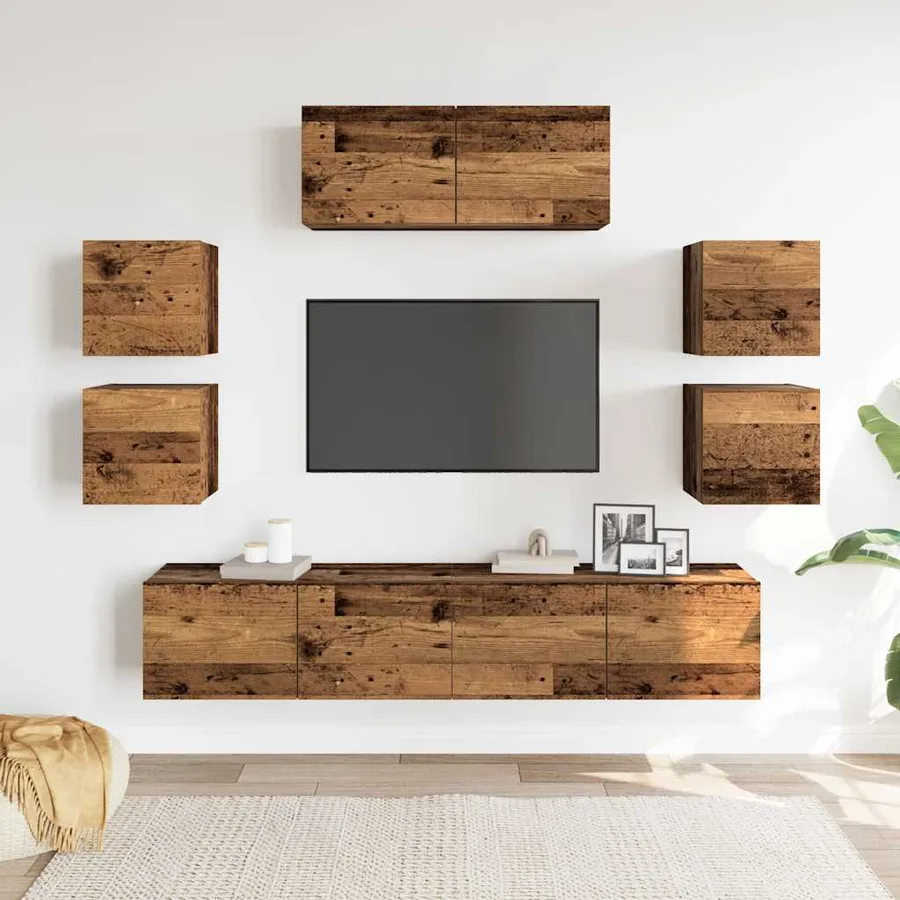 Ensemble de meuble TV mural 7 pcs vieux bois bois d'ingénierie - 3
