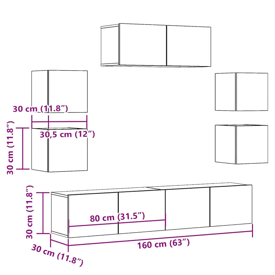 Ensemble de meuble TV mural 7 pcs vieux bois bois d'ingénierie - 9