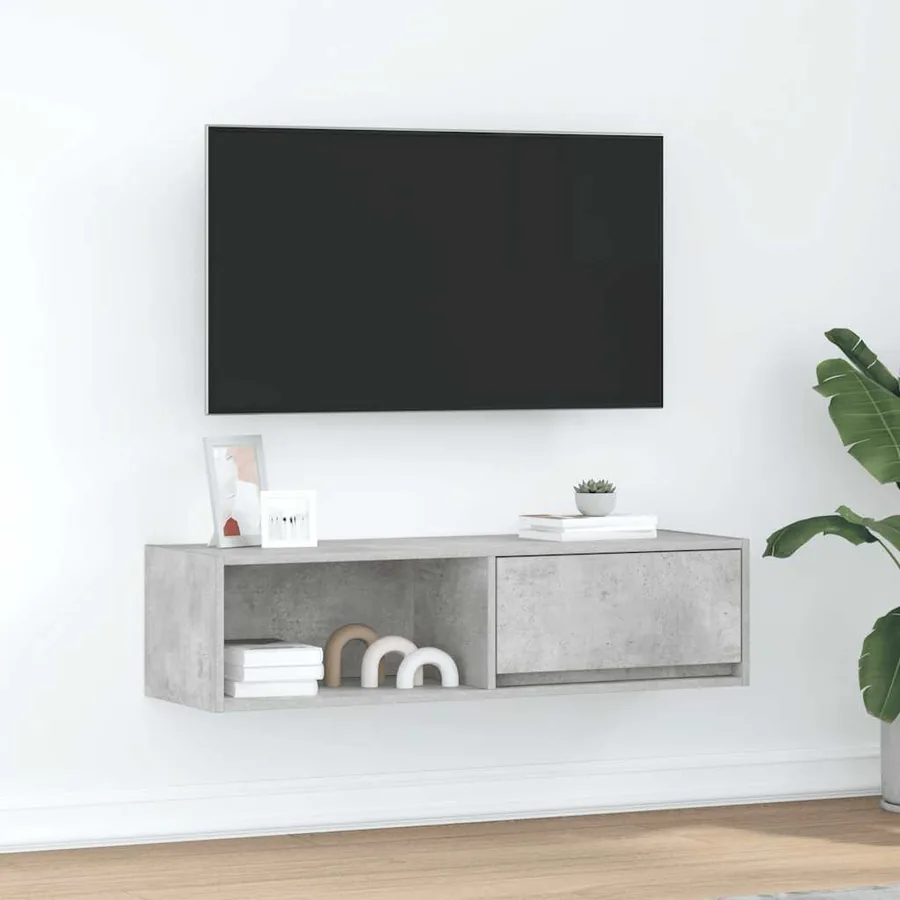 Meuble TV gris béton 100x31x25,5 cm bois d'ingénierie