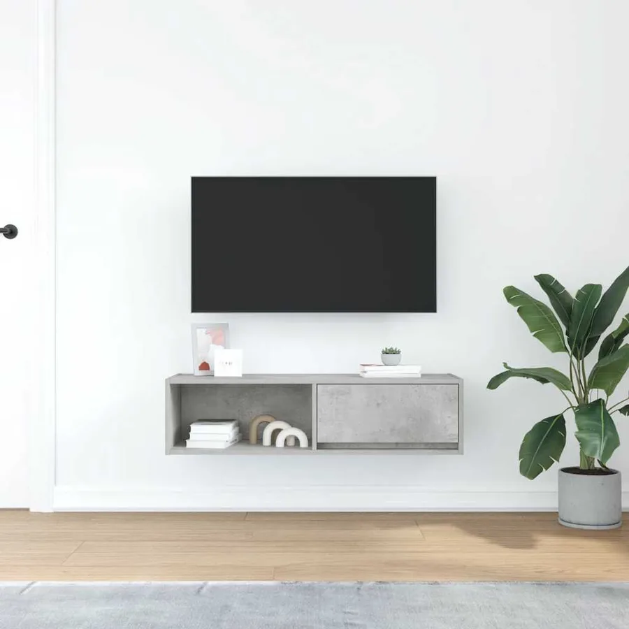 Meuble TV gris béton 100x31x25,5 cm bois d'ingénierie - 3