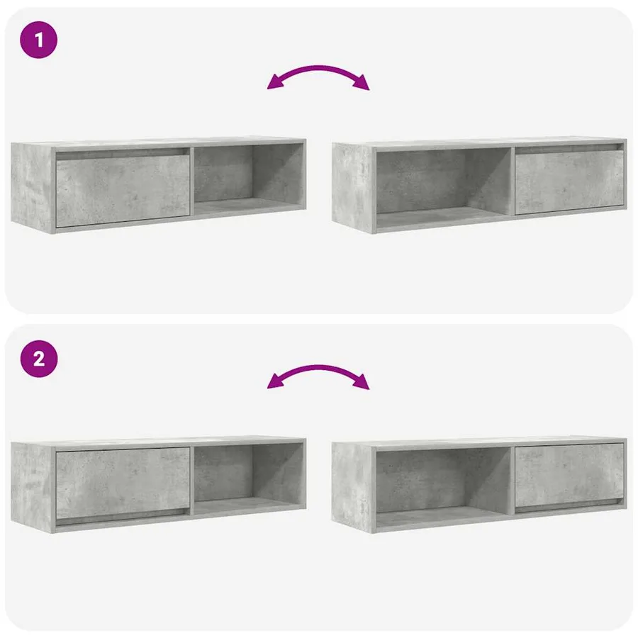 Meuble TV gris béton 100x31x25,5 cm bois d'ingénierie - 9