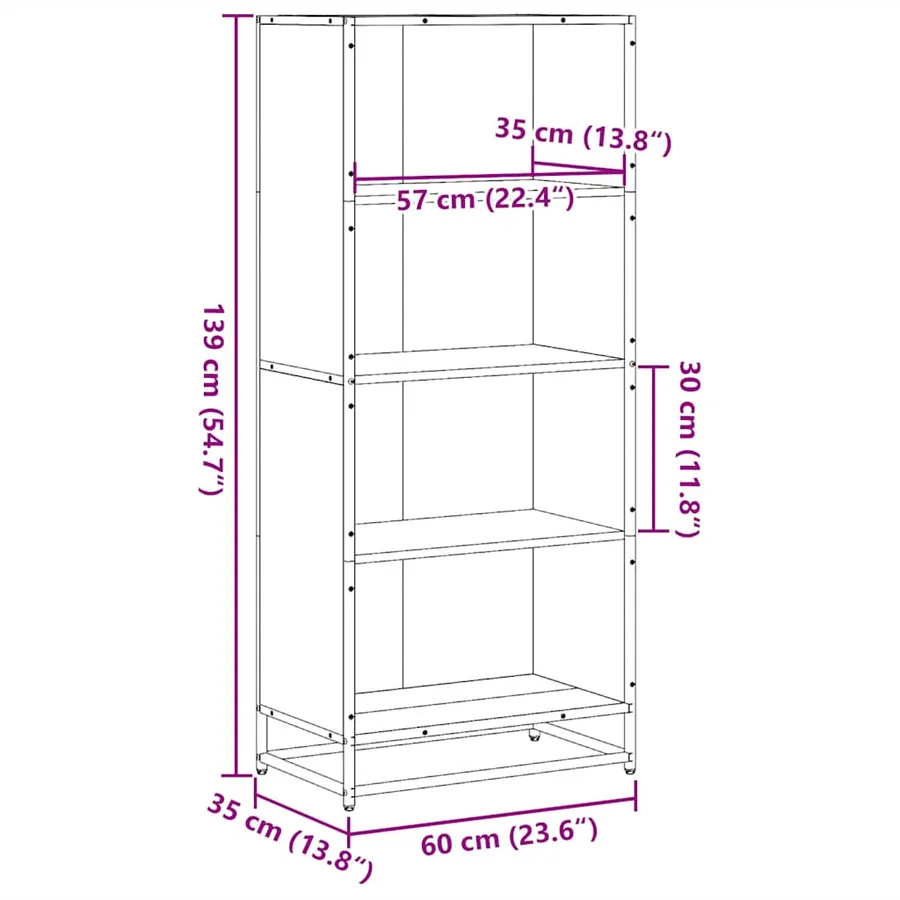 Bibliothèque chêne marron 60x35x139 cm bois d'ingénierie - 9