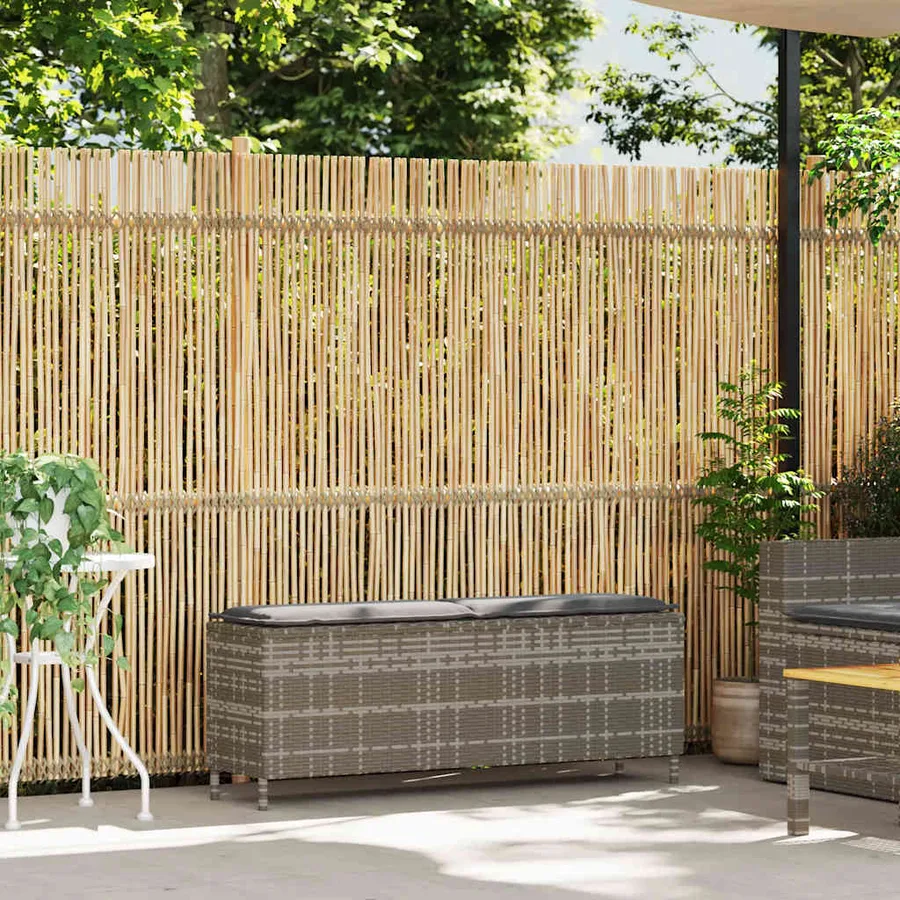 Banc de jardin avec coussin gris 110x30x40,5 cm résine tressée - 2