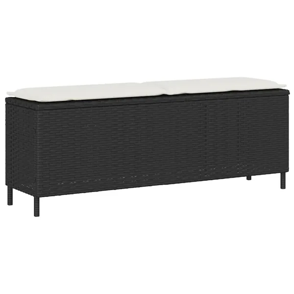 Banc de jardin avec coussin noir 110x30x40,5 cm résine tressée
