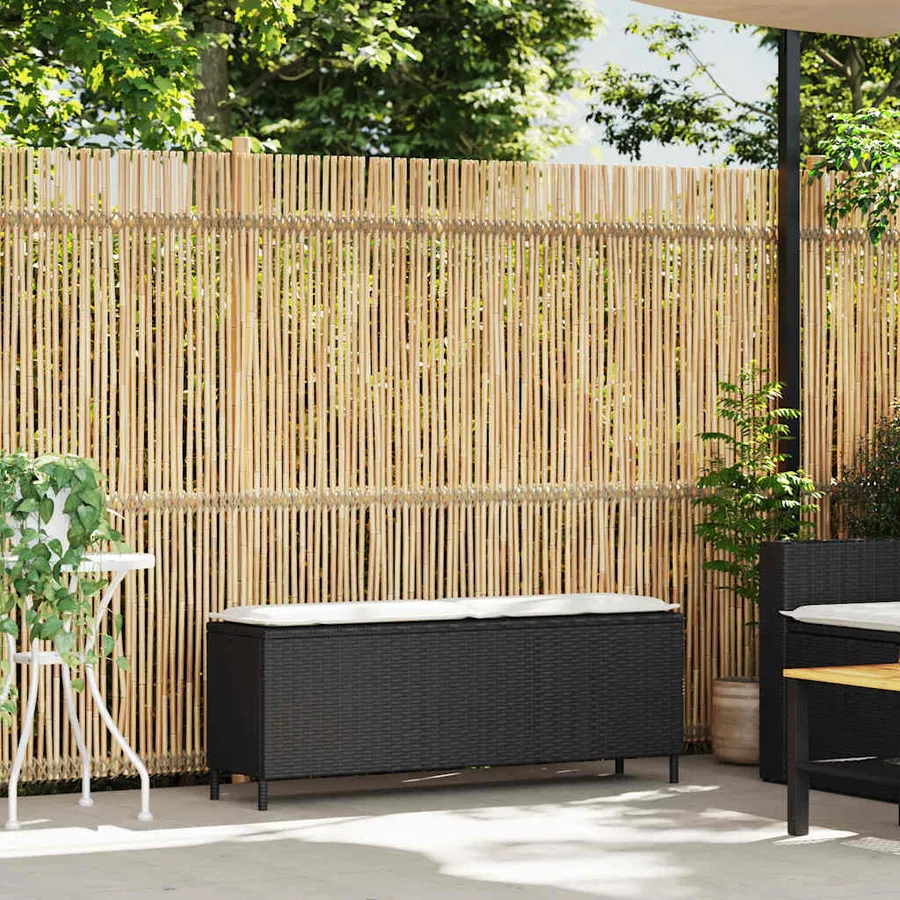 Banc de jardin avec coussin noir 110x30x40,5 cm résine tressée - 2