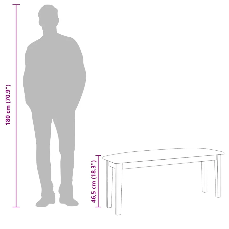 Banc 110 cm blanc bois massif caoutchouc - 11