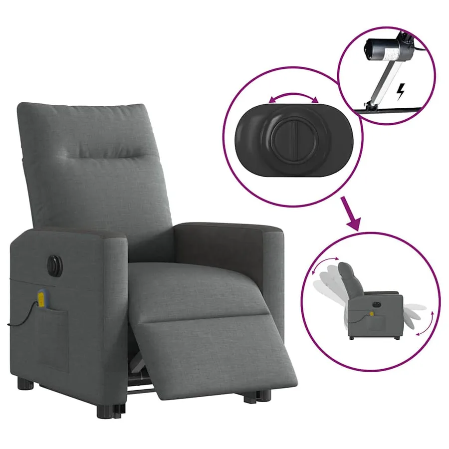 Fauteuil inclinable de massage électrique Gris foncé Tissu - 10