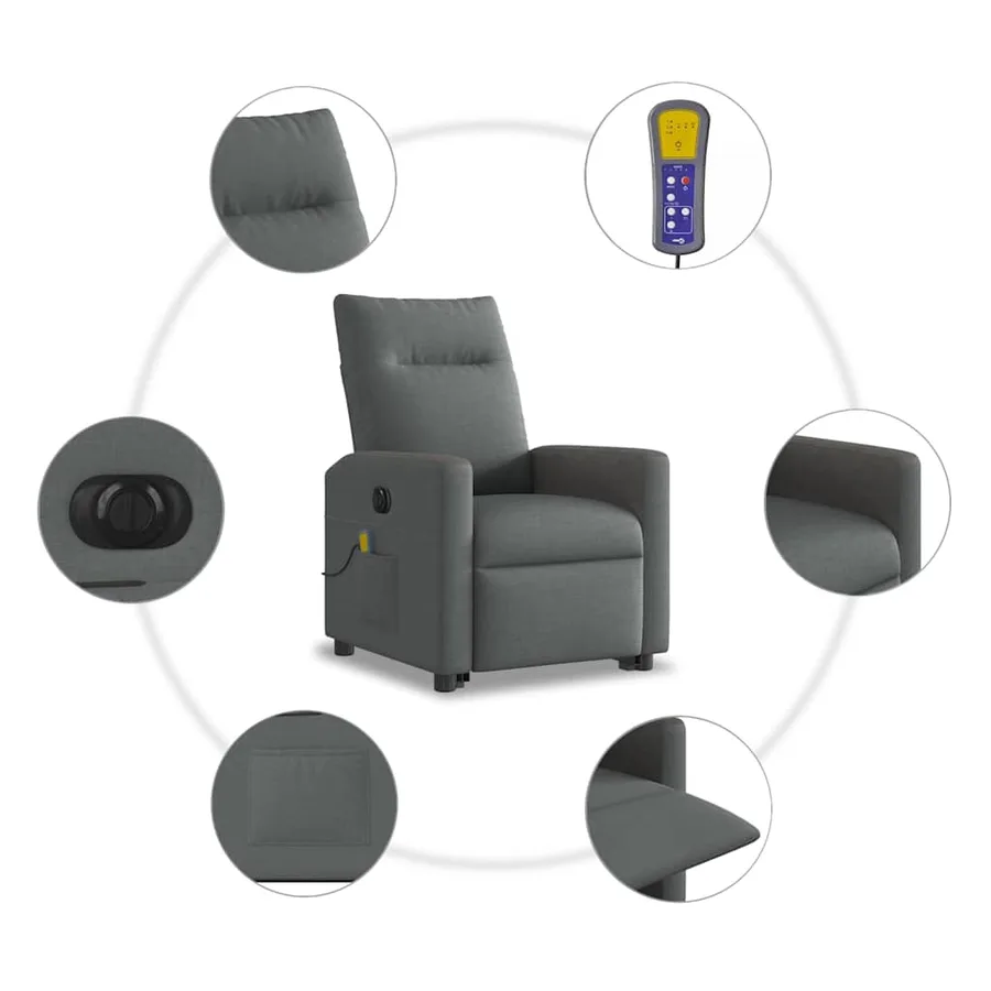 Fauteuil inclinable de massage électrique Gris foncé Tissu - 11