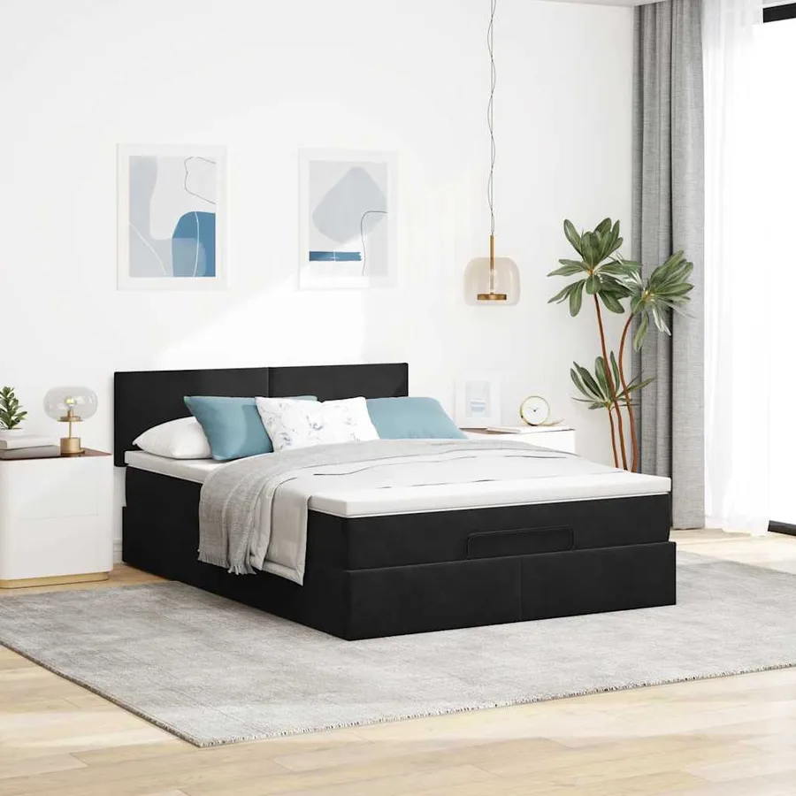 Cadre de lit ottoman avec matelas noir 140x190 cm velours - 4