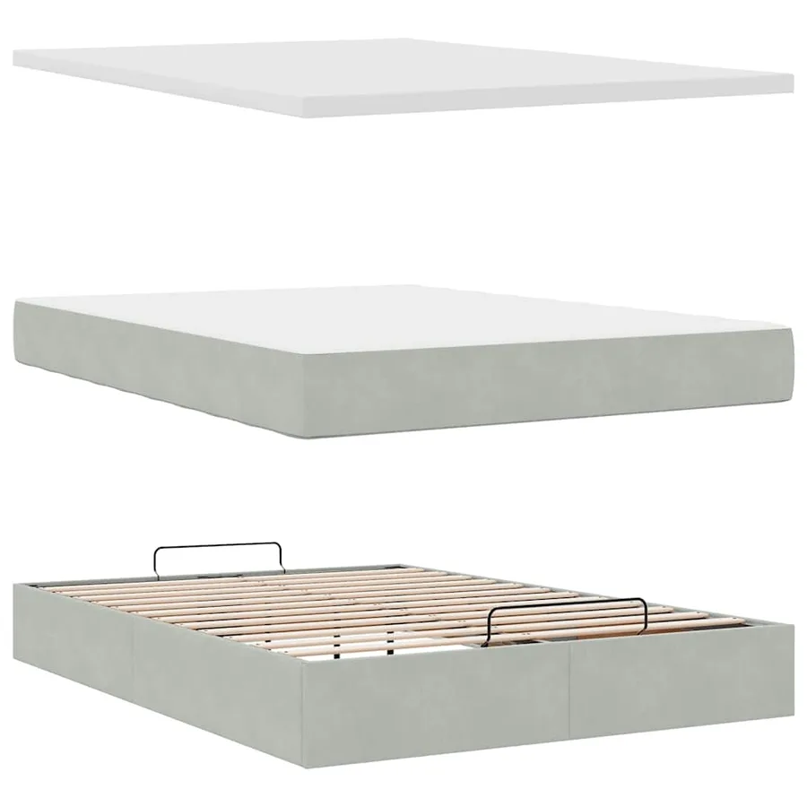 Cadre de lit ottoman et matelas gris clair 140x190 velours - 12
