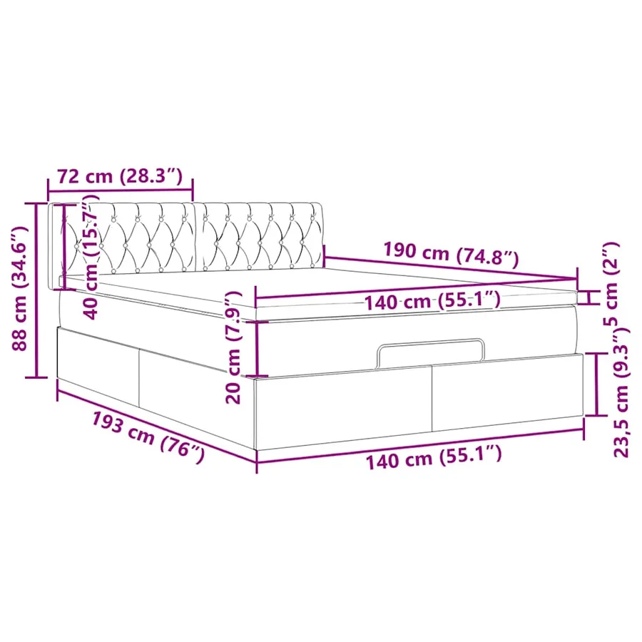 Cadre de lit ottoman avec matelas noir 140x190 cm velours - 15