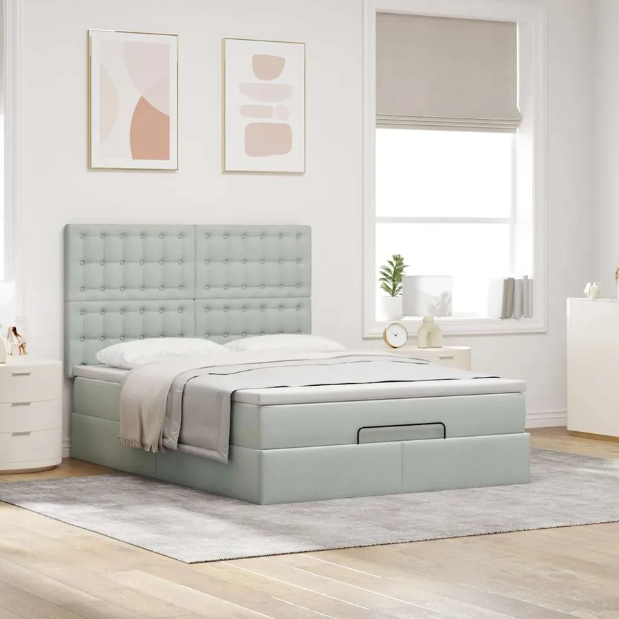 Cadre de lit ottoman et matelas gris clair 140x190 velours - 4