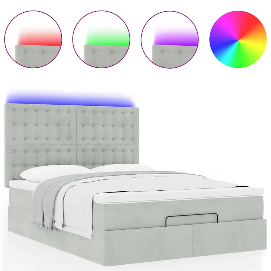 Cadre de lit ottoman et matelas gris clair 140x190 velours - 5