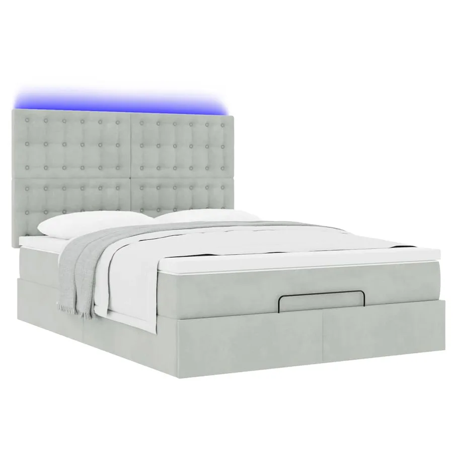 Cadre de lit ottoman et matelas gris clair 140x190 velours - 6