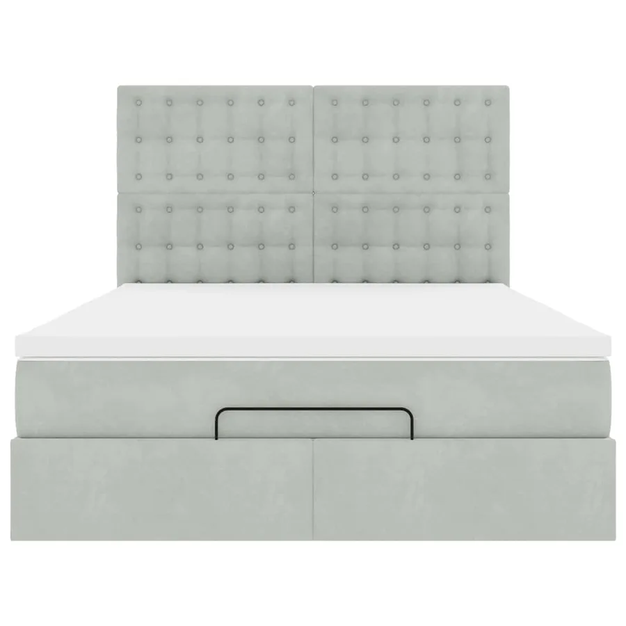 Cadre de lit ottoman et matelas gris clair 140x190 velours - 8