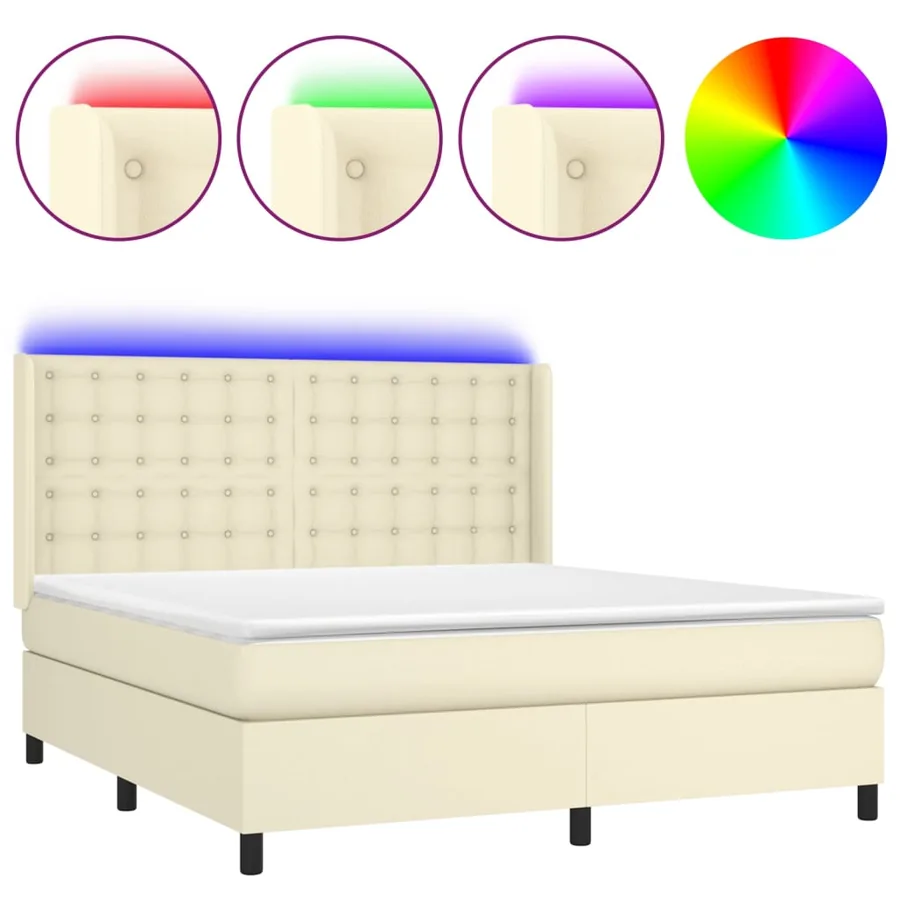 Sommier à lattes de lit matelas LED Crème 160x200 cm Similicuir - 2