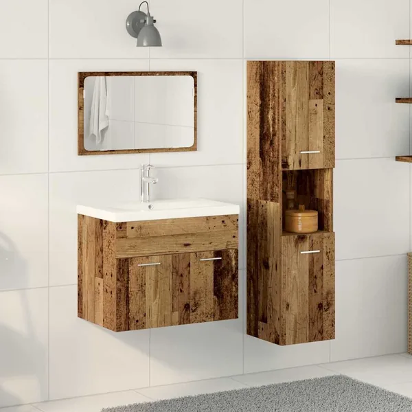 Ensemble de mobilier de salle de bain avec étagère 4 pcs Marron