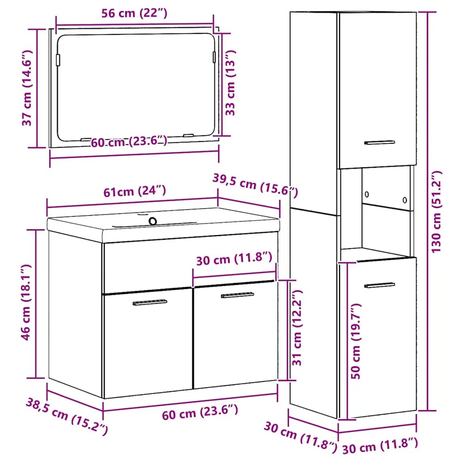 Ensemble de mobilier de salle de bain avec étagère 4 pcs Marron - 12