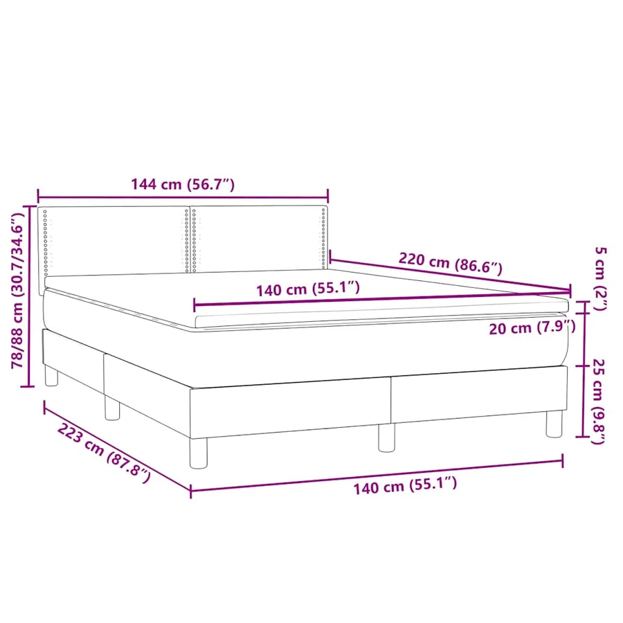 Sommier à lattes de lit avec matelas noir 140x210 cm velours - 12