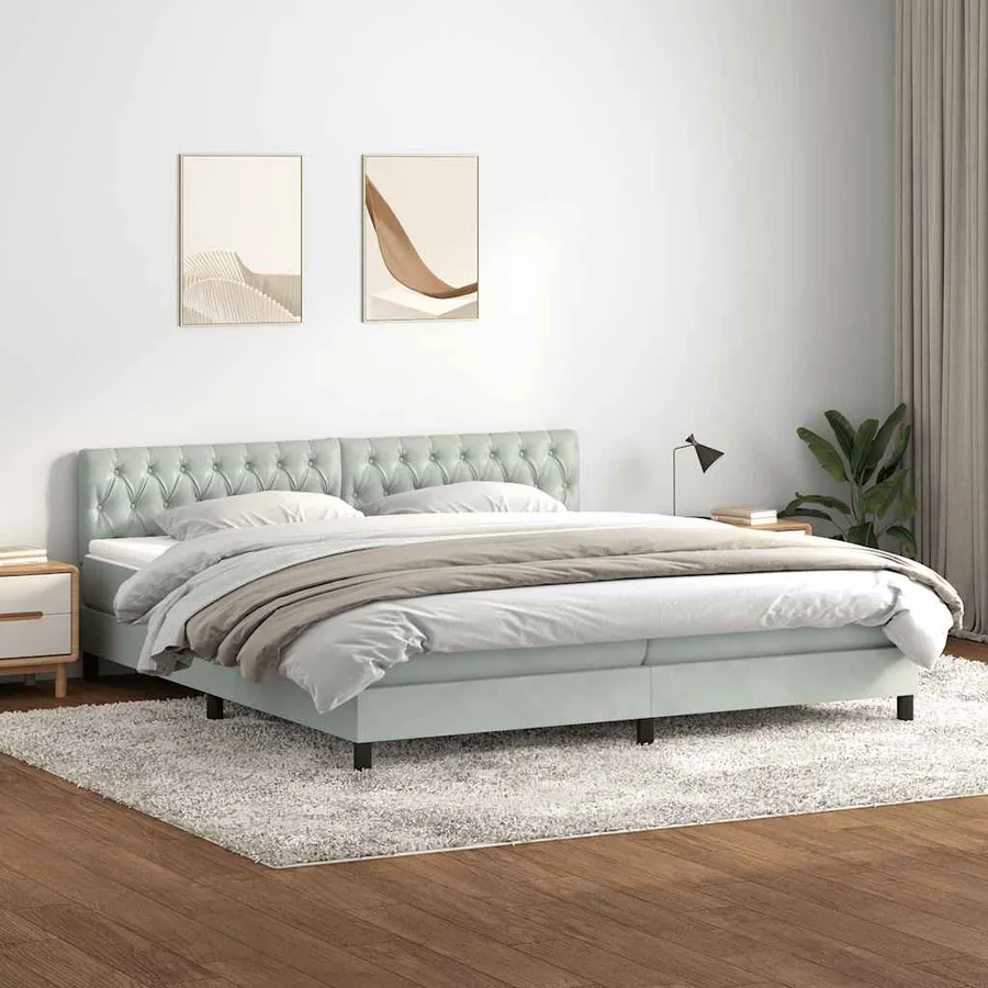 Sommier à lattes de lit et matelas et LED gris clair 200x210cm velours - 4
