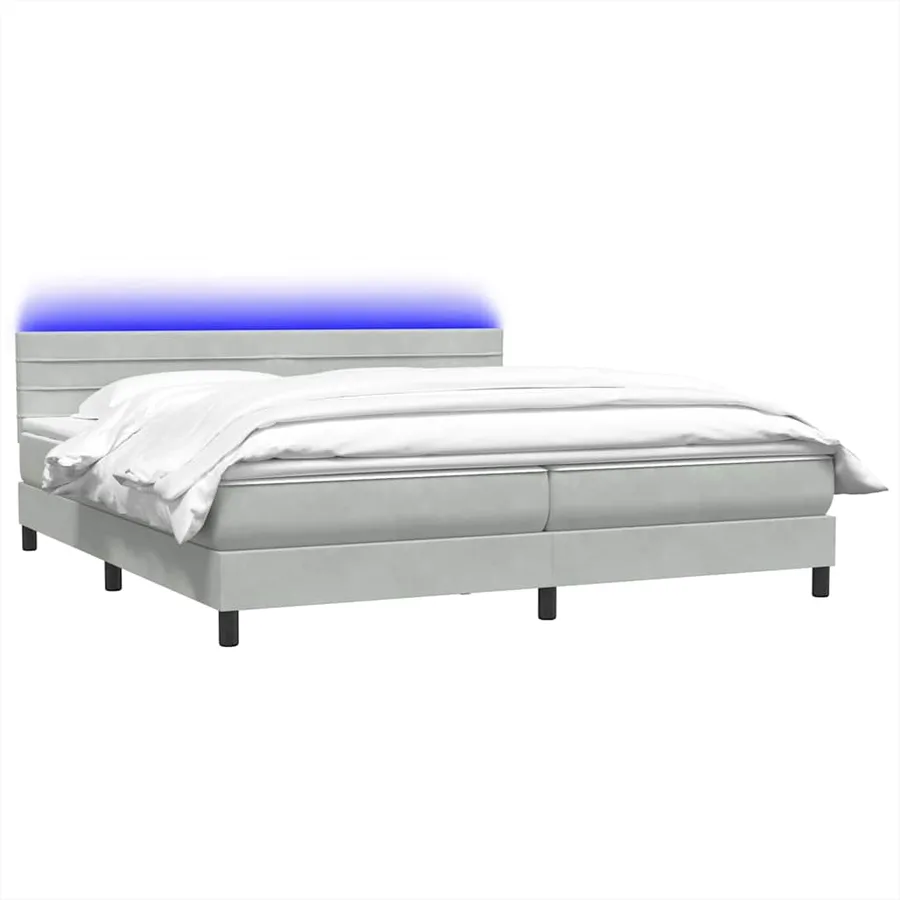 Sommier à lattes de lit et matelas et LED gris clair 200x210cm velours - 3