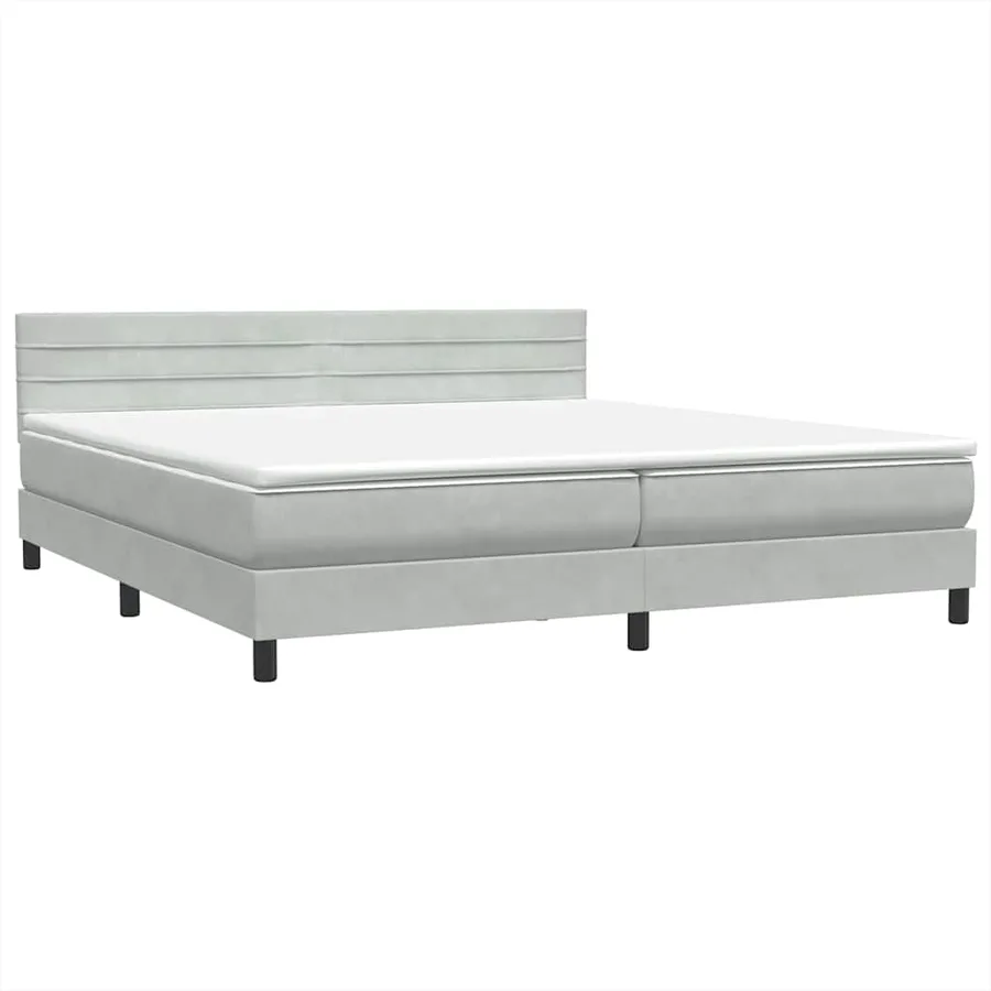 Sommier à lattes de lit et matelas et LED gris clair 200x210cm velours - 5