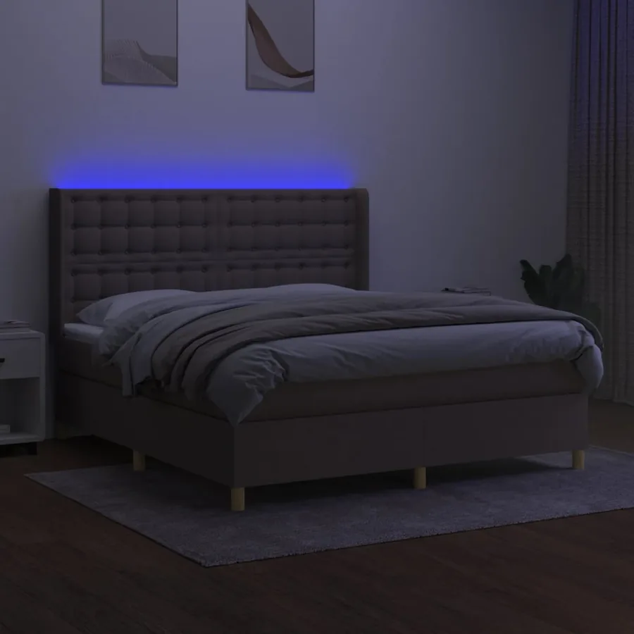 Sommier à lattes de lit matelas et LED Taupe 160x200 cm Tissu - 3